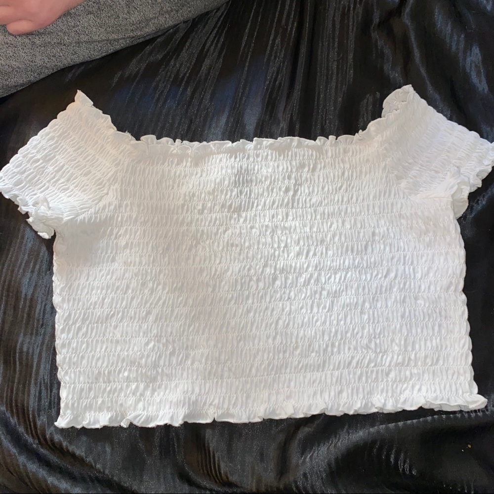 White Ruffle Off-The-Shoulder Top - Picture 6 of 7